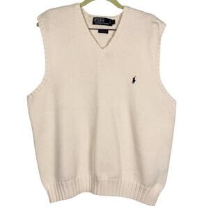 Polo Ralph Lauren Vintage Classic V Neck‎ Knit 100% Cotton Sweater Vest Sz Large